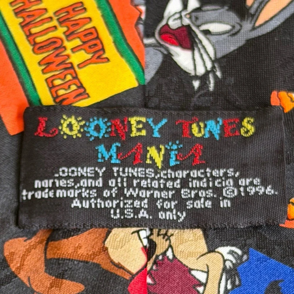 Vintage 1996 Looney Tunes Mania Halloween Necktie Bugs Bunny Taz Black 53